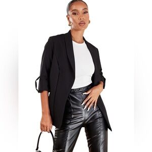 Pretty‎ Little Thing Black Basic Turn Up the Sleeve Blazer Size 4